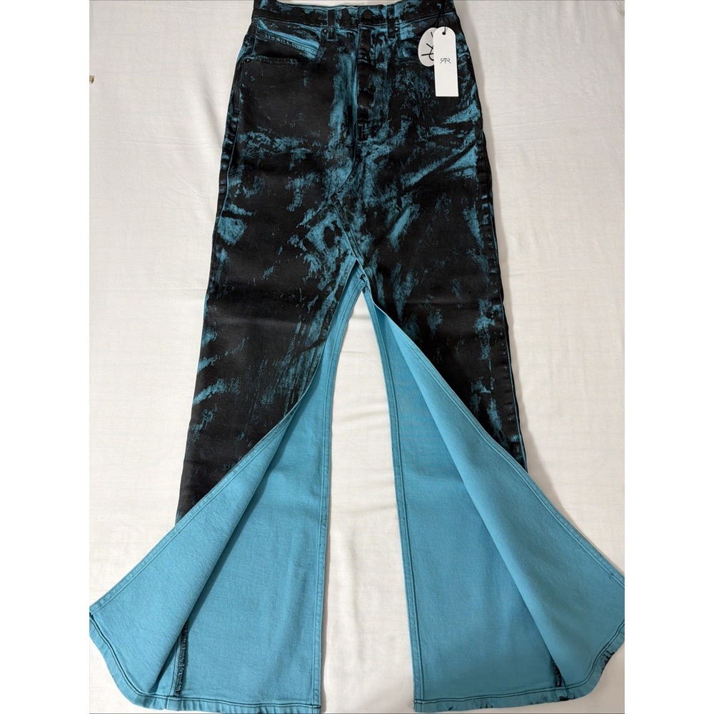 New With Tags RtA Black and Teal Slit Front Denim Maxi Skirt Size 27 Retail $595